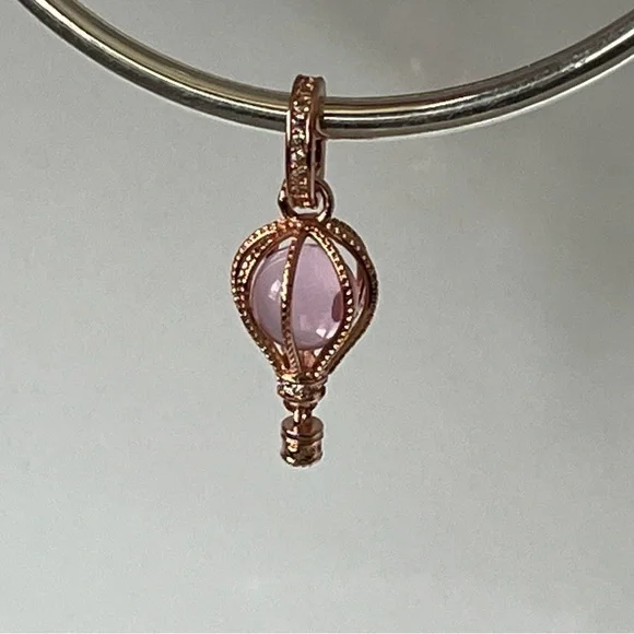 Rose Gold Plated Sterling Silver Sparkling Pink Hot Air Balloon Charm - Picture 2 of 5